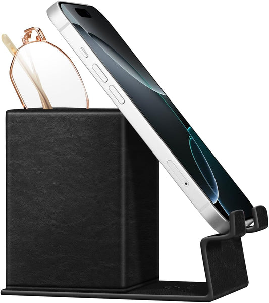 Pencil Holder with Magnetic Base, Eyeglasses Holder Stand, Desktop Organizer Nightstand Accessories Office Supplies Case, Black
